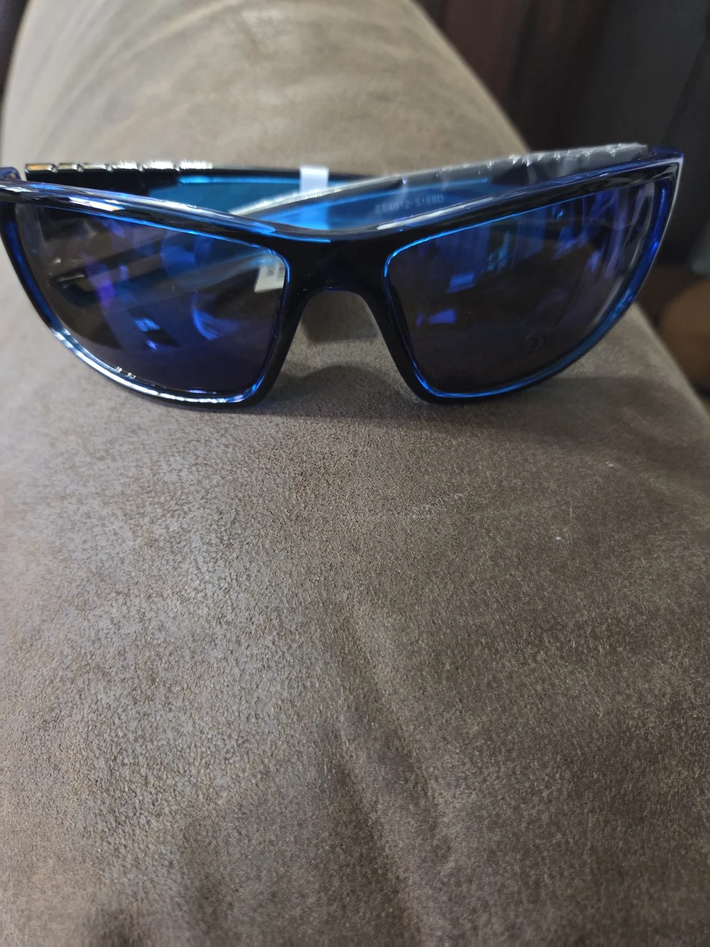 Women's Blue Wrap Sunglasses with Mirrored Lenses